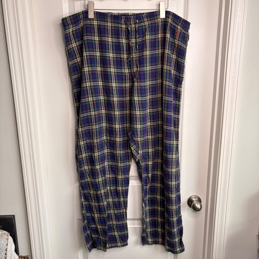Polo Ralph Lauren Plaid Pajama Lounge Pants Mens Large Purple Green Cotton -Flaw
